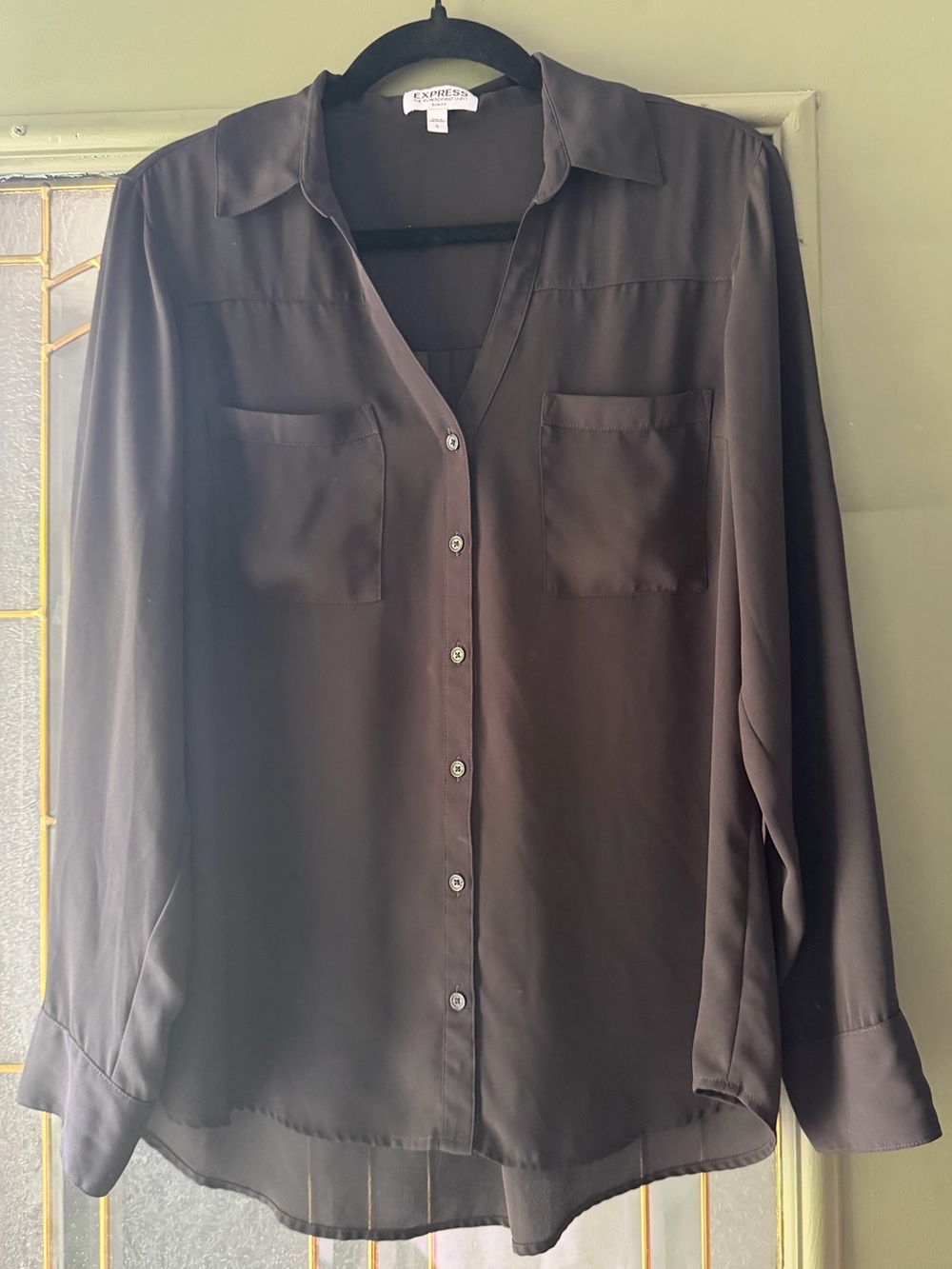 Express Black Long Sleeve Button-Up Blouse